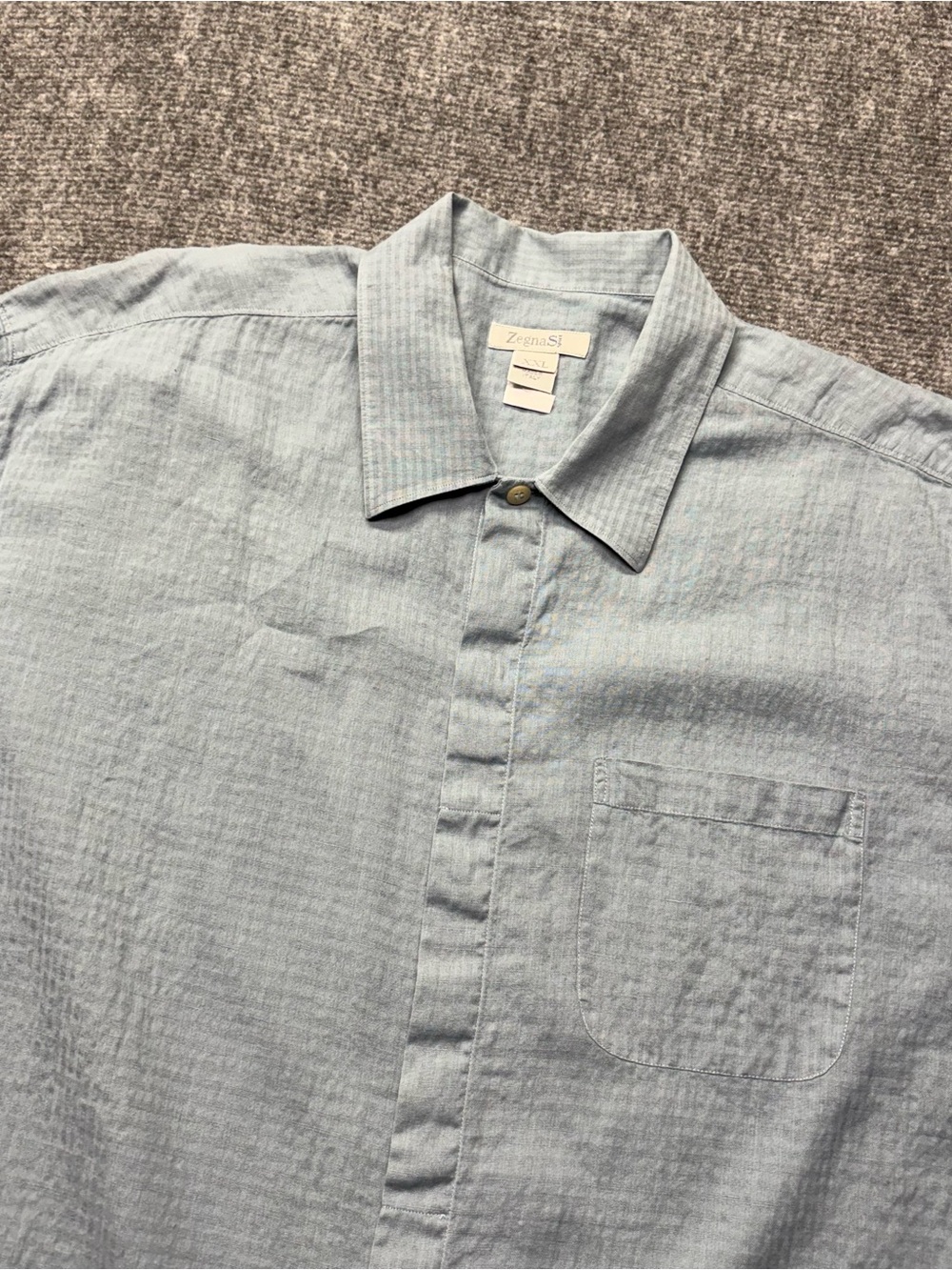 Zegna Sport Shirt Mens XXL Blue Linen Cotton Blend Textured Italy Made
